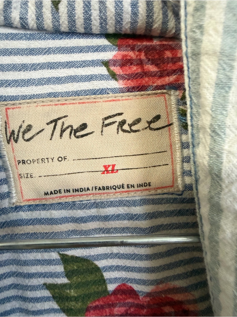 We The Free Light Blue & White Striped Hooded Button-Down with Floral Trim - Picture 5 of 5